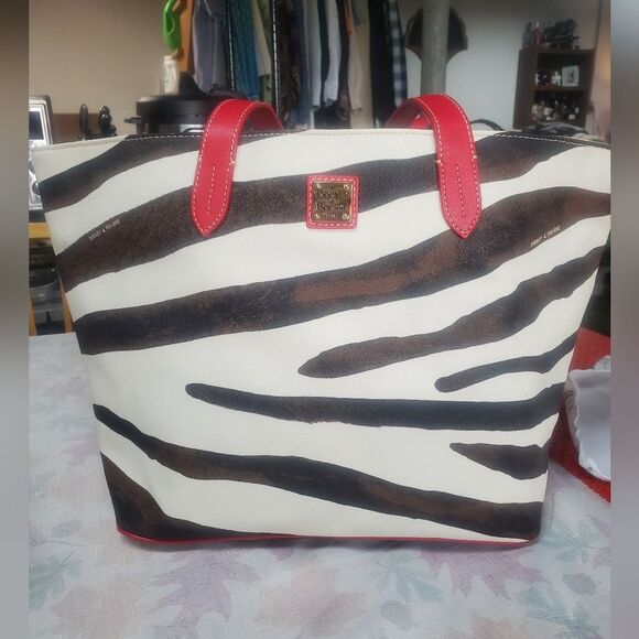 Dooney & Bourke Zebra Print Tote Bag - Red and Brown - Picture 1 of 6